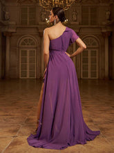 Purple Ruffled A-line Bridesmaid Dress